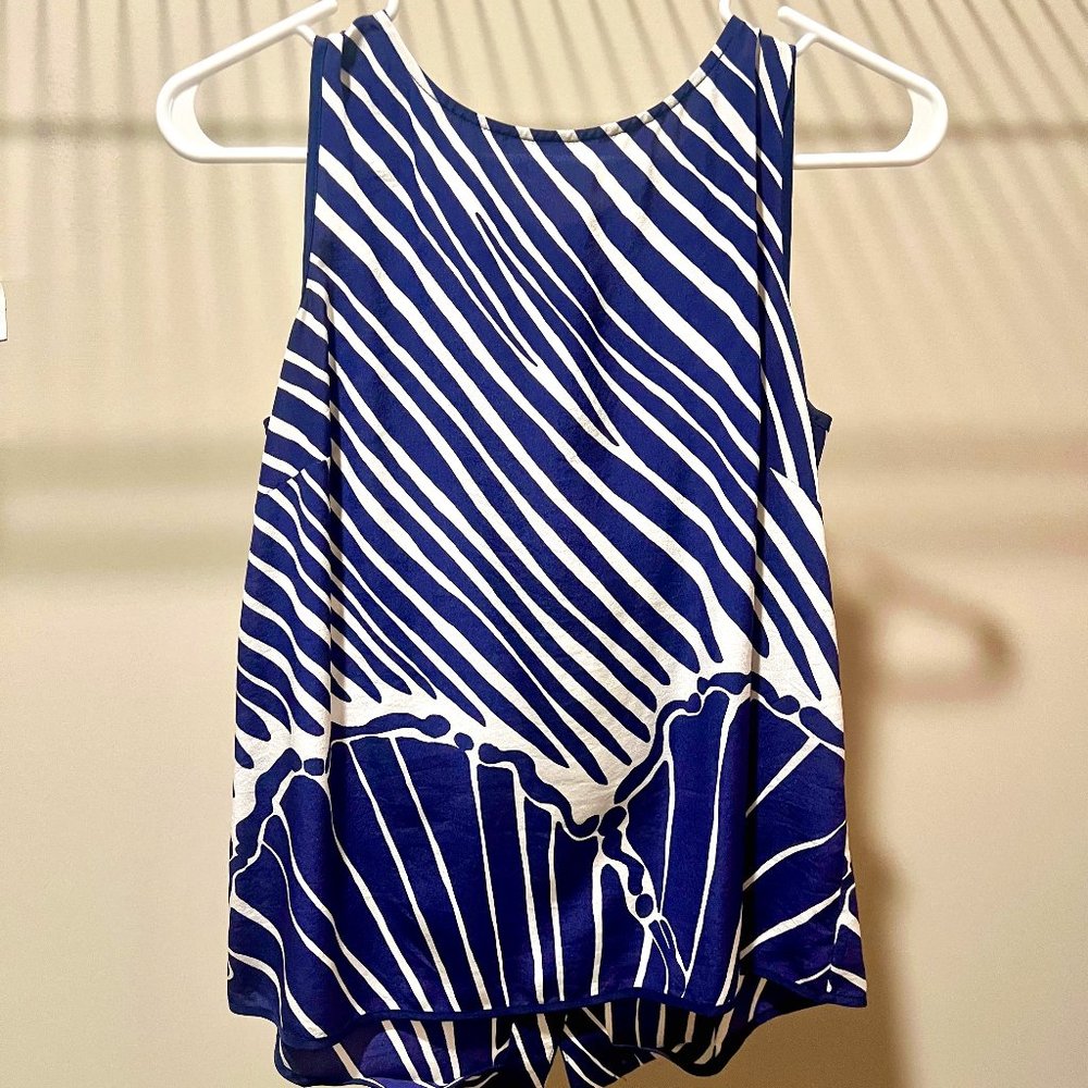 Lily Pulitzer Navy Silk Striped Iona Shell Top - NWOT - Size XS